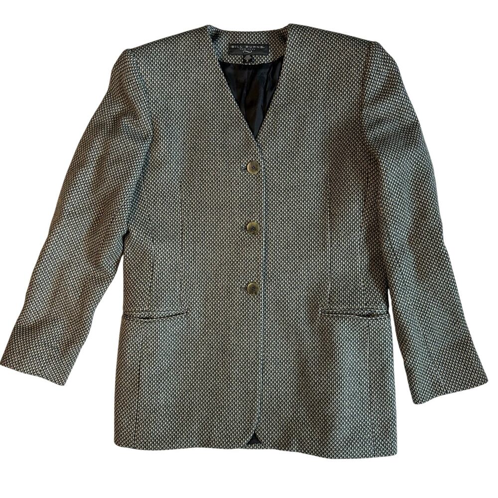 Vintage 90s Bill Burns NY Women’s 6 Herringbone Wool Cashmere Tweed Blazer USA